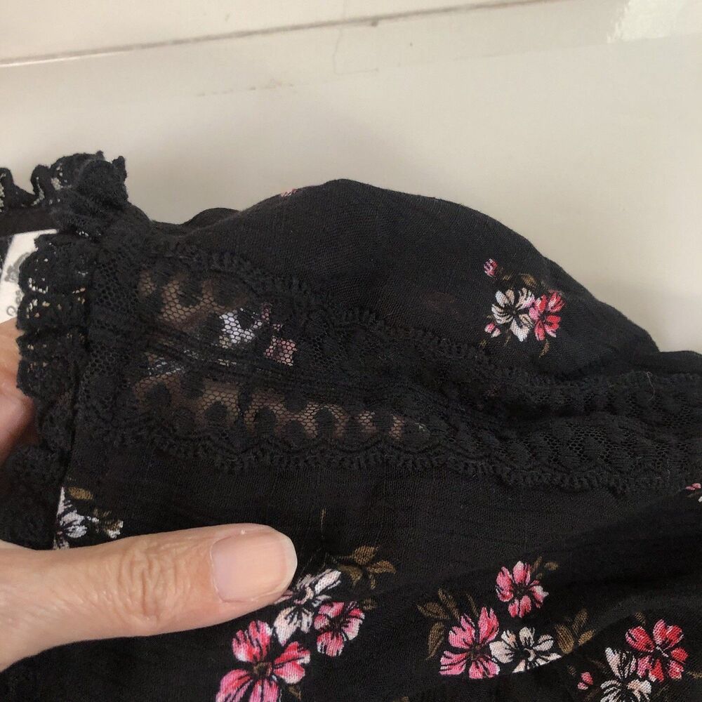 AMERICAN RAG Black Floral Smocked Peasant Dress Long Sleeve Size Medium - Picture 7 of 14